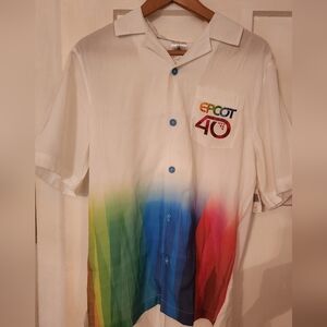 NWT Disney Parks EPCOT 40th Anniversary Button Up Woven Camp Shirt Adult Small